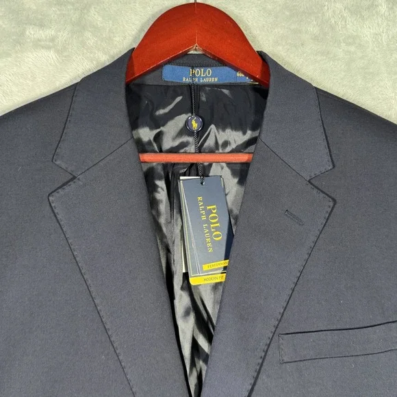 Polo Ralph Lauren Blazer Jacket Mens‎ 46 Long Navy Modern Fit Performance Twill